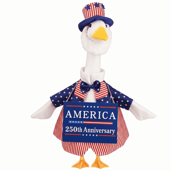 Alaiyaky 4th of July Porch Goose Outfit Patriotic Lawn Porch Goose Clothes with 4th of July Door Sign for 23 High Cement for Independence Day Garden Yard Decor