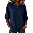 thumbnail image 3 of Josdec Women's Cotton Linen 3/4 Sleeve T Shirts Round Neck Solid Casual Blouse Top S-XXL, 3 of 6