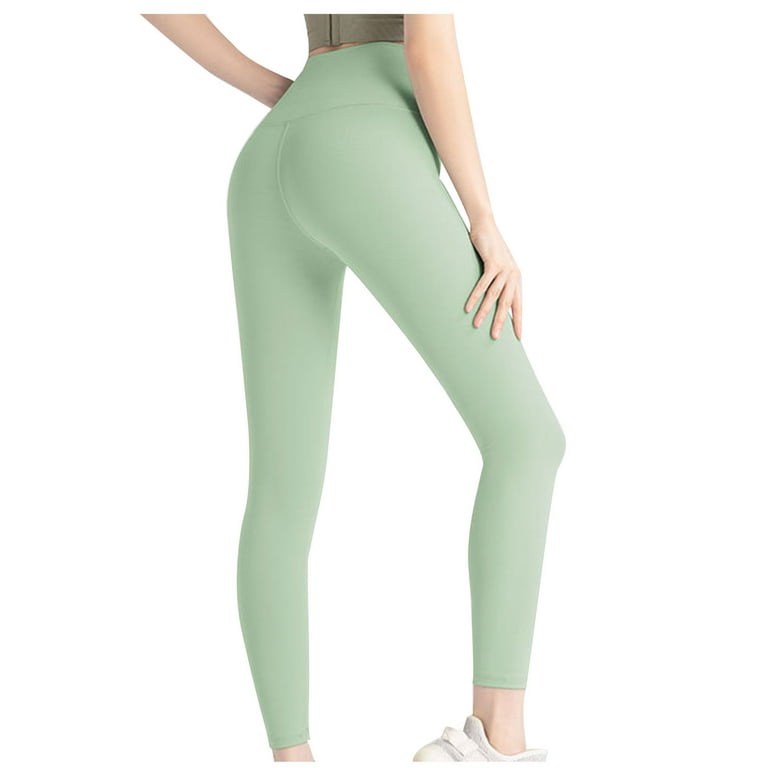 Jalioing Gym Jogging Leggings for Women Stretchy High Waist Seamless Solid  Color Skinny Comfy Yoga Pants (X-Large, Green)