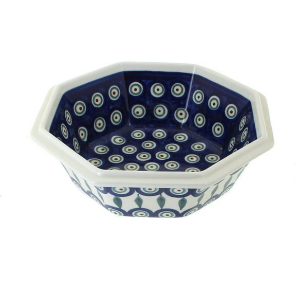 Blue Rose Polish Pottery Peacock Octagonal Bowl