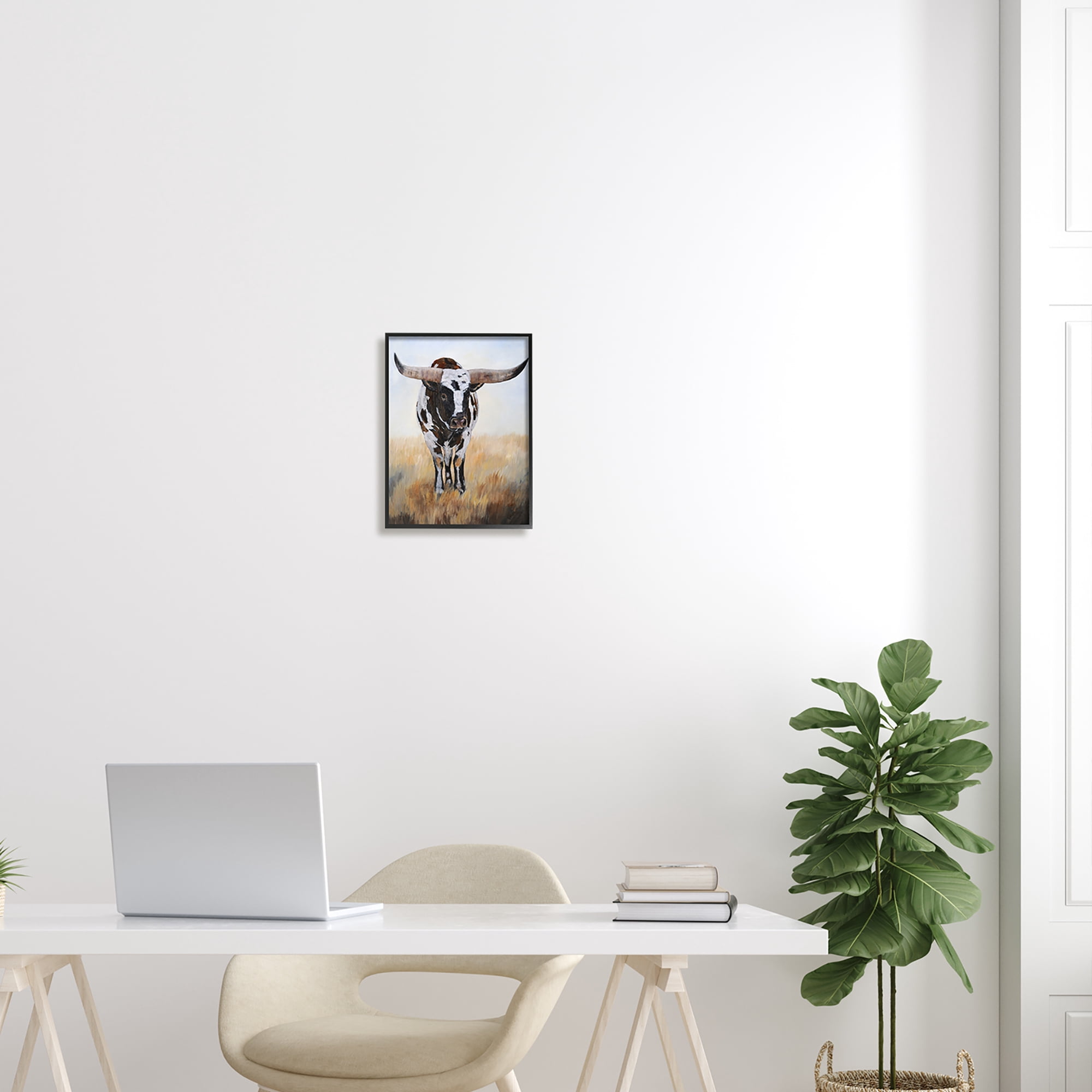 Stupell Spotted Longhorn Cattle Painting Animals & Insects Painting Black Framed Art Print Wall Art