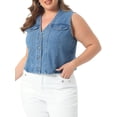 thumbnail image 4 of Agnes Orinda Women's Plus Size Cropped Denim Vest Button Down V Neck Sleeveless Casual Jean Waistcoat Jackets 4X Light Blue, 4 of 6