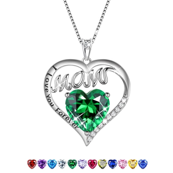 Juwaliy Women Necklace for Mom Grandma Mother's Day Gifts, Heart May Birthstone Necklace Emerald Green 925 Sterling Silver Pendant Christmas Jewelry
