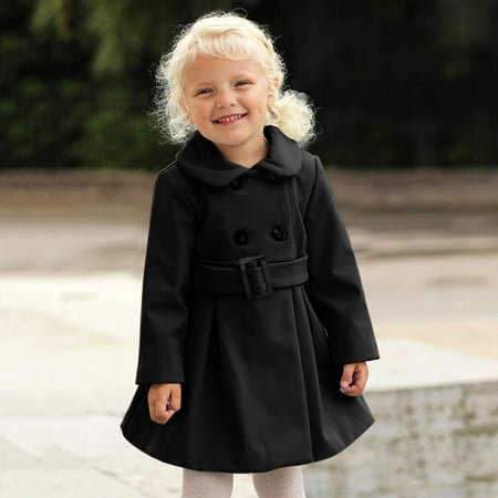 

dmqupv Toddler Girls Winter Windproof Coat Jacket Kids Warm Winter Outerwear Jacket Toddler Jean Jacket Coat Black 1-2 Years