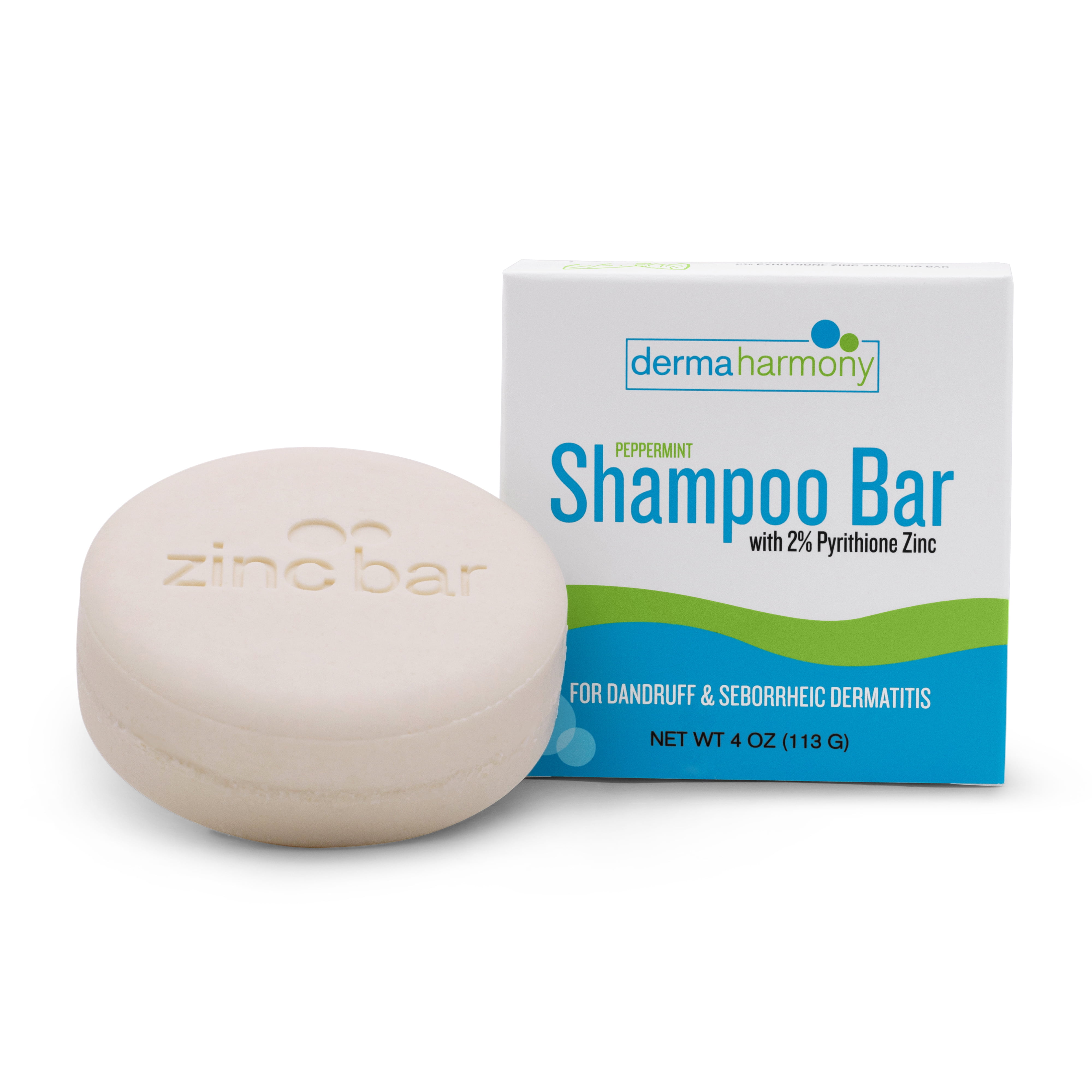 DermaHarmony  2% Pyrithione Zinc Dandruff & Seborrheic Dermatitis Shampoo Bar - Peppermint  (2 Bars)