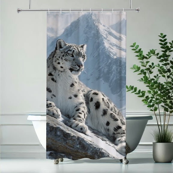 RKSupls Snow Leopard Shower Curtain, Valentine's Day Waterproof Shower Curtain with Hooks for Home Bathtub Bathroom Decor Washable Curtains,90x180cm