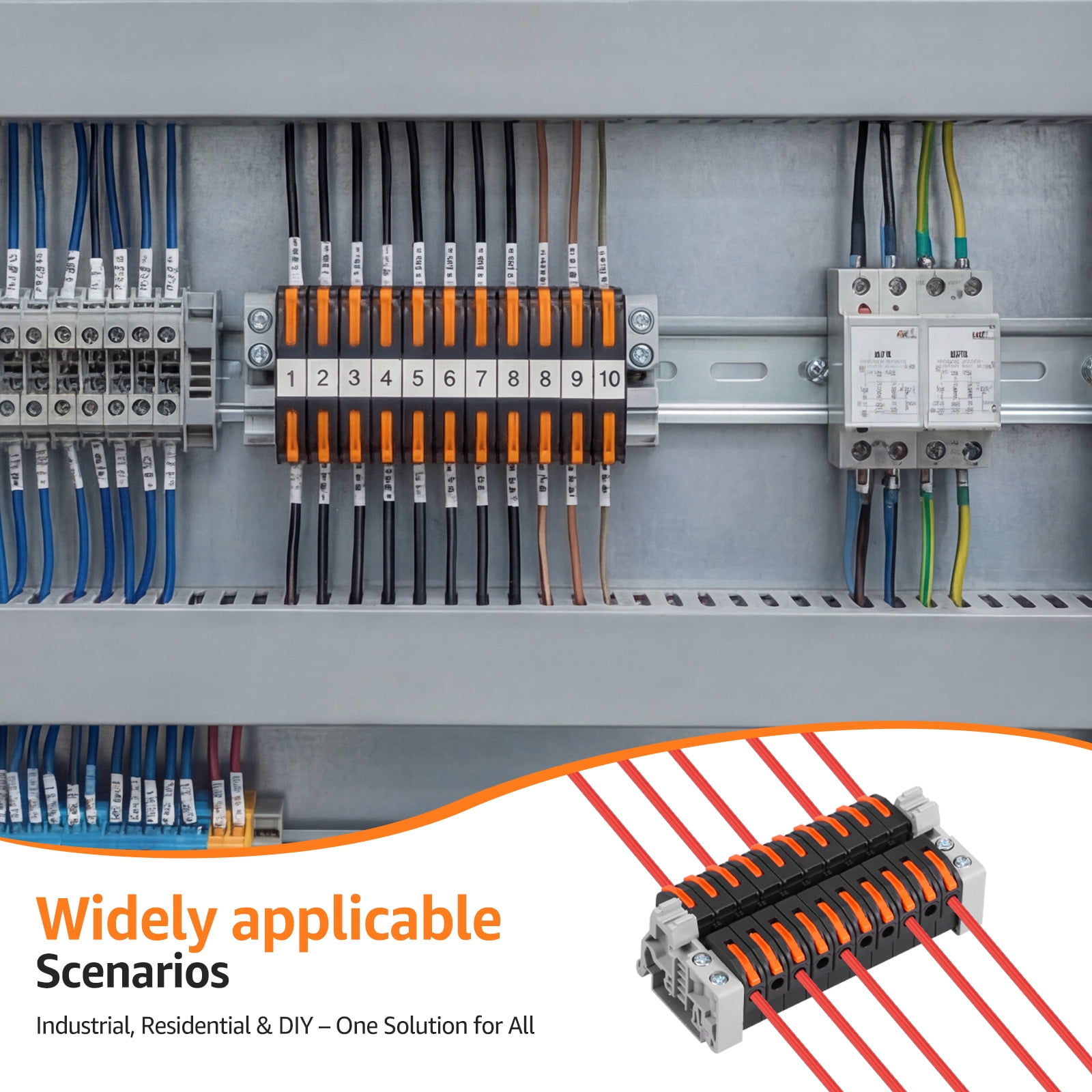 Ikoopy 40Pcs DIN Rail Terminal Block Set Quick Wiring DIN Rail Electrical Terminal Block for 28-12 AWG Solid Cable and 28-14 AWG Flexible Cable