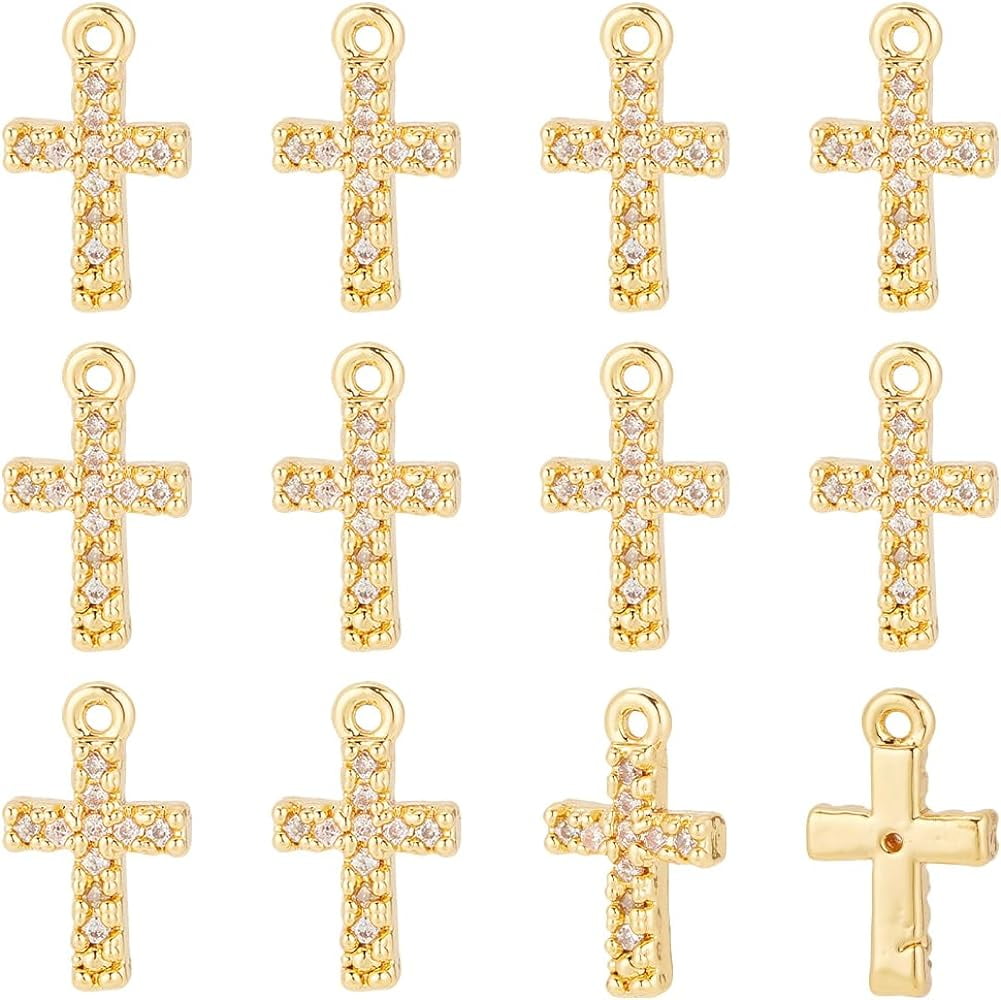 5Pcs Cubic Zirconia Pave Cross Charm Gold Plated Pendant For Woman Jewelry  Making Bracelet Necklace Accessories