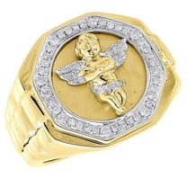 Diamond Angel Pinky Ring Men's 10K Yellow Gold Brushed Round Pave Set 0.34 Ct.