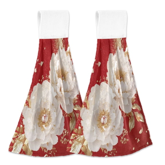 BZSMCE Hanging Hand Towels Fashion Golden Elegance Pattern 2-Pack - Velcro Style Bathroom Kitchen Towels