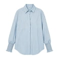 thumbnail image 4 of Women's Long Sleeve Button Down Shirts, Women's Striped Dressy Shirt with Ruffled Cuffs, Women's Blue,Size S-3XL, 4 of 5