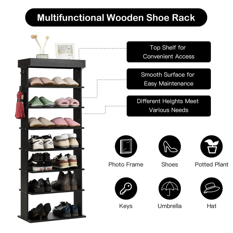 Giantex 7 Tiers Vertical Shoe Rack, Entryway Slim Wooden Shoes Racks, Skinny Shoe Organizer, Space Saving Shoes Storage Stand for Front Door, White