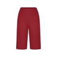 thumbnail image 5 of Cotton Linen Bermuda Shorts for Women Capri Pants Petite Pull on Knee Length Pants Summer Beach Long Shorts Beach Lounge Ladies Pedal Pushers 13" 14" 15" Inseam Red L, 5 of 8