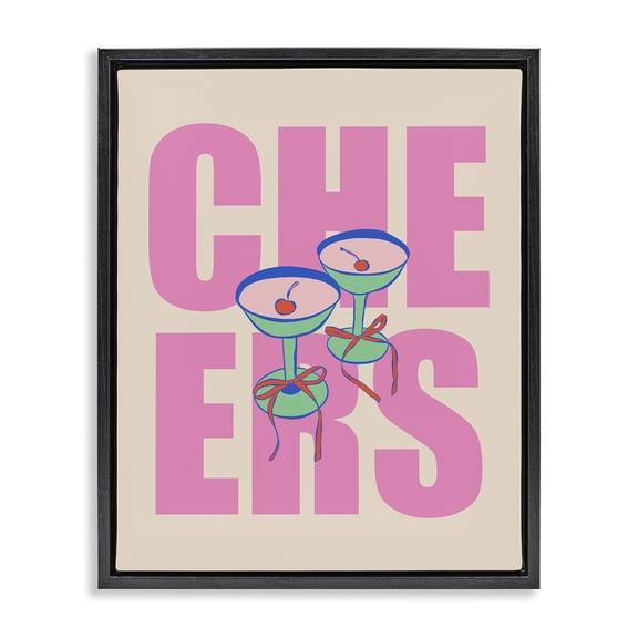 Stupell Industries Modern Cheers Martinis & Bows Black Floating Frame Canvas Art, 17 x 21, by House of Lulu