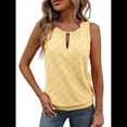 thumbnail image 3 of Blusas de Verano con Ojales para Mujer, Camisetas Sin Mangas con Cuello Redondo, Camisetas para Mujer Amarillo XL, 3 of 9