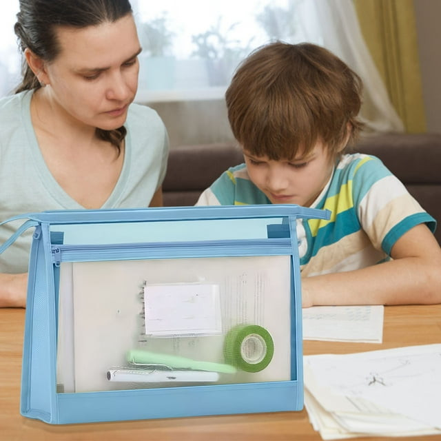 Chmadoxn Malles de Rangement, Sac de Rangement de Dossiers à Deux Couches Tridimensionnel avec Maille Grande Capacité Fermeture Éclair Sac de Matières pour Étudiant Sac de Devoirs Sac de Papier à Deux Couches