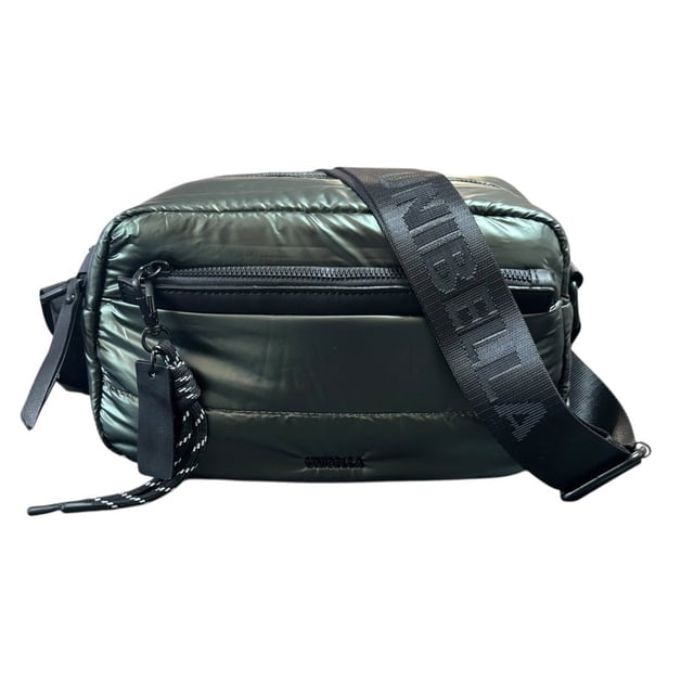 Bolsa crossbody marca Luxo Brand modelo UNIBELLA, color verde material Nylon metalizado