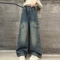 thumbnail image 2 of NOLDARES Girls Baggy Jeans Wide Straight Leg High Elastic Waisted Denim Pants Fashion Boyfriend Skater Streetwear(Dark Blue,12-14 Years), 2 of 5