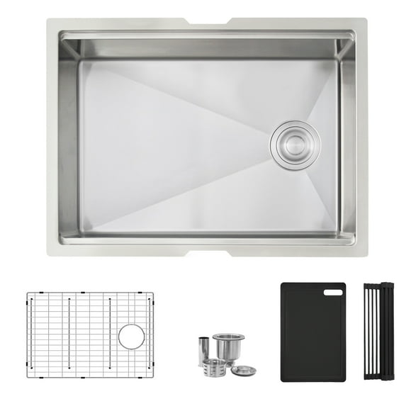 Stylish Undermount 25" Stainless Steel Single Bowl Workstation Kitchen Sink with 4 accs S-612WK