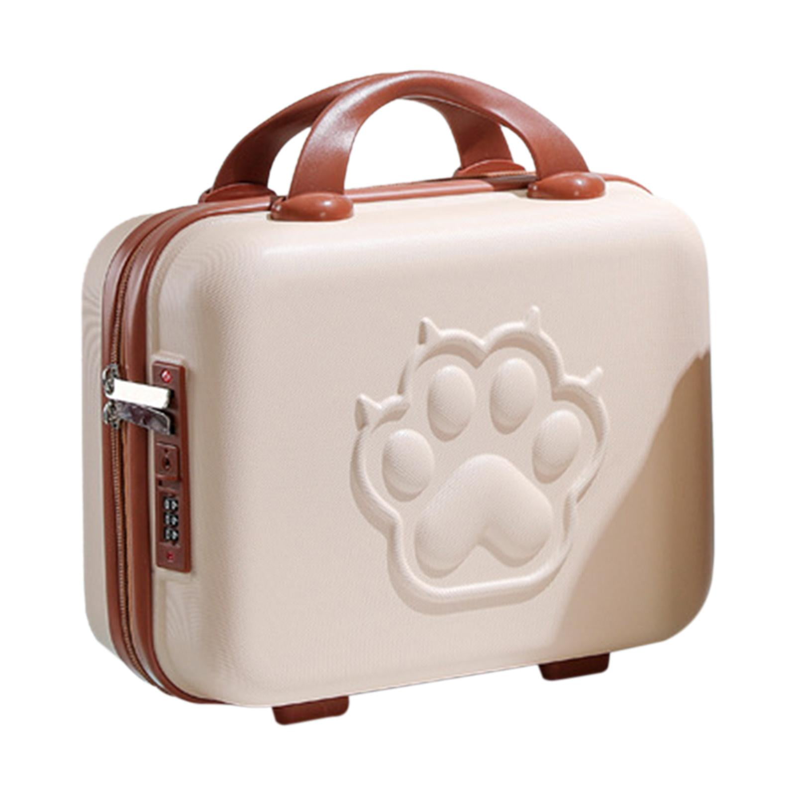 Mini Suitcase Case with Handle with Handle Portable hands Cartoon 14 inch Mini Luggage Case for Cosmetics Business Travel Shoes Beige