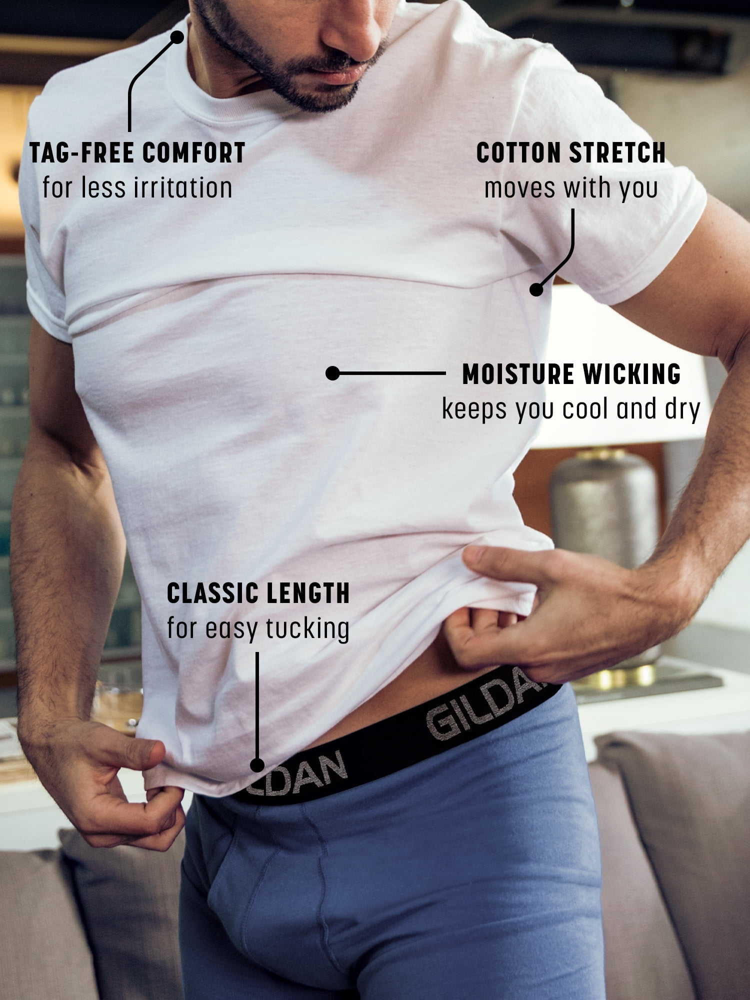 Gildan Men's Short Sleeve Cotton Stretch Crew T-Shirts up to 2XL, 3-Pack