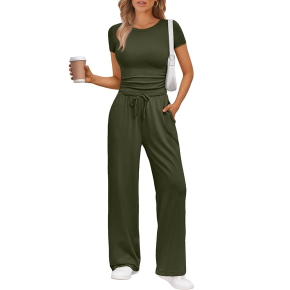 Conjunto de dos piezas Trendy Queen de verano para estar en casa, pierna ancha