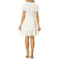 thumbnail image 3 of Unique Bargains Robe d'Été pour Femmes Col en V Manches Courtes Bordure Crochet Ourlet à Volants Blanc S, 3 of 5