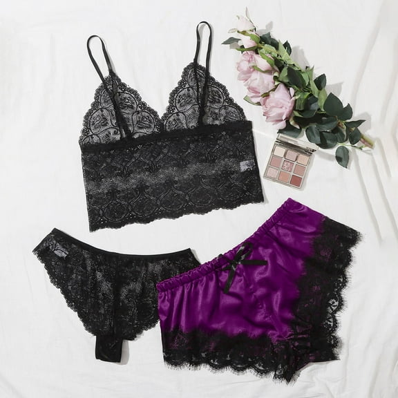 BONIXOOM Matching Christmas Pajamas For Couples Christmas Pajamas Women Sleepwear Belt Sleeveless Solid Sleepwear Sets Purple XXL