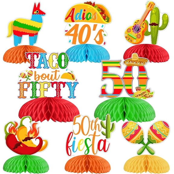 8 Pieces Taco Bout 50th Birthday Honeycomb Centerpieces, Taco Bout Fifty Birthday Decorations, Mexican Fiesta Table Centerpieces for Men Women