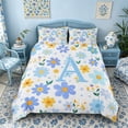 thumbnail image 3 of Meiyoeat Cute Floral Letter A Duvet Cover Set for Girls Kids, Fresh Daisy Bedding Full for Nursery, Light Blue Yellow White,3pcs,No Comforter, 3 of 6