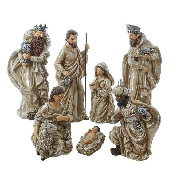 Kurt S. Adler Resin Table, 7 Piece Nativity Set, 3-13-Inches, Multi-Colored