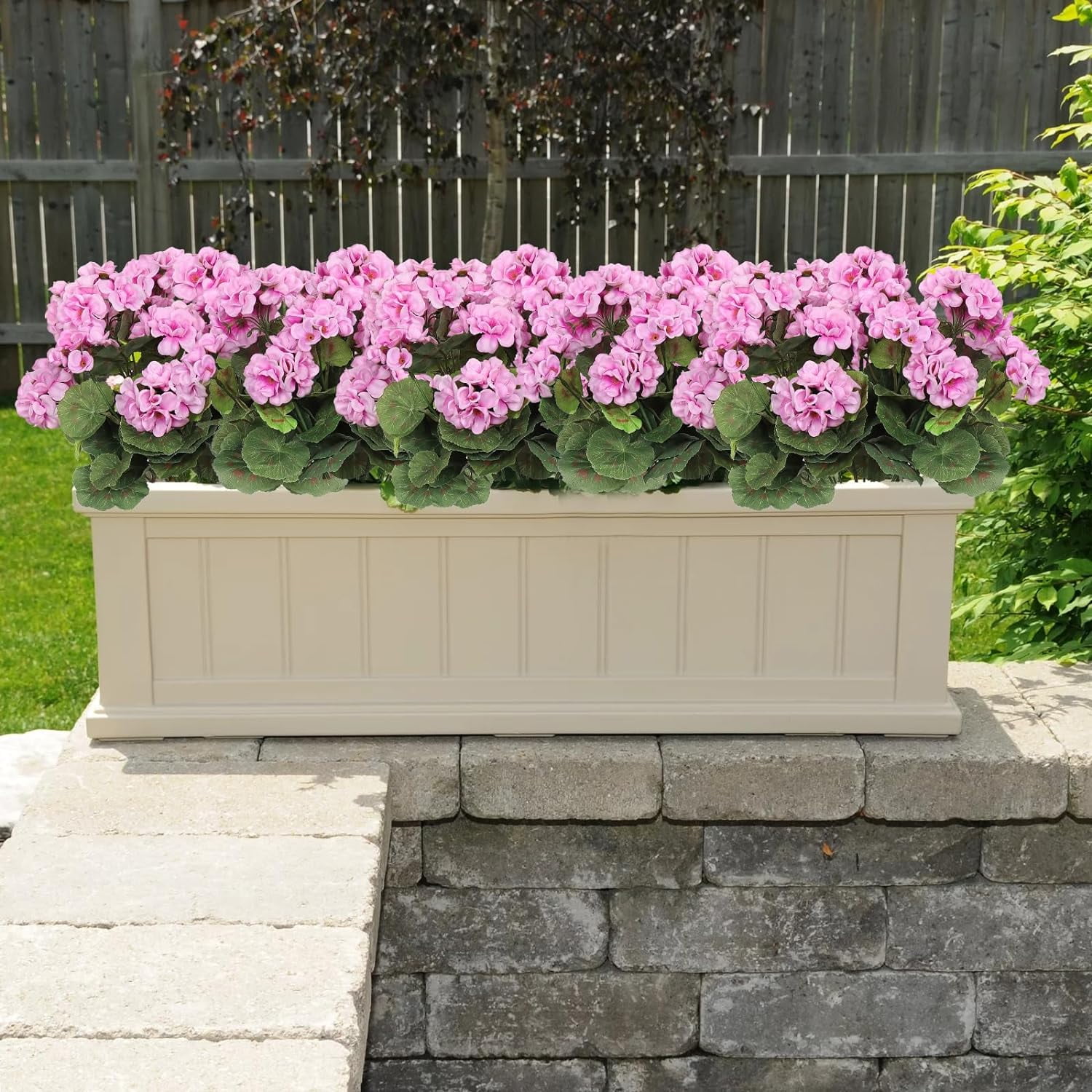 6 Pcs 14'' Artificial Geranium Silk Flower Outdoor UV Resistant Garden Plants Bush Faux Flowers for Home Wedding Kitchen Table Centerpieces Decor(Purple Pink)
