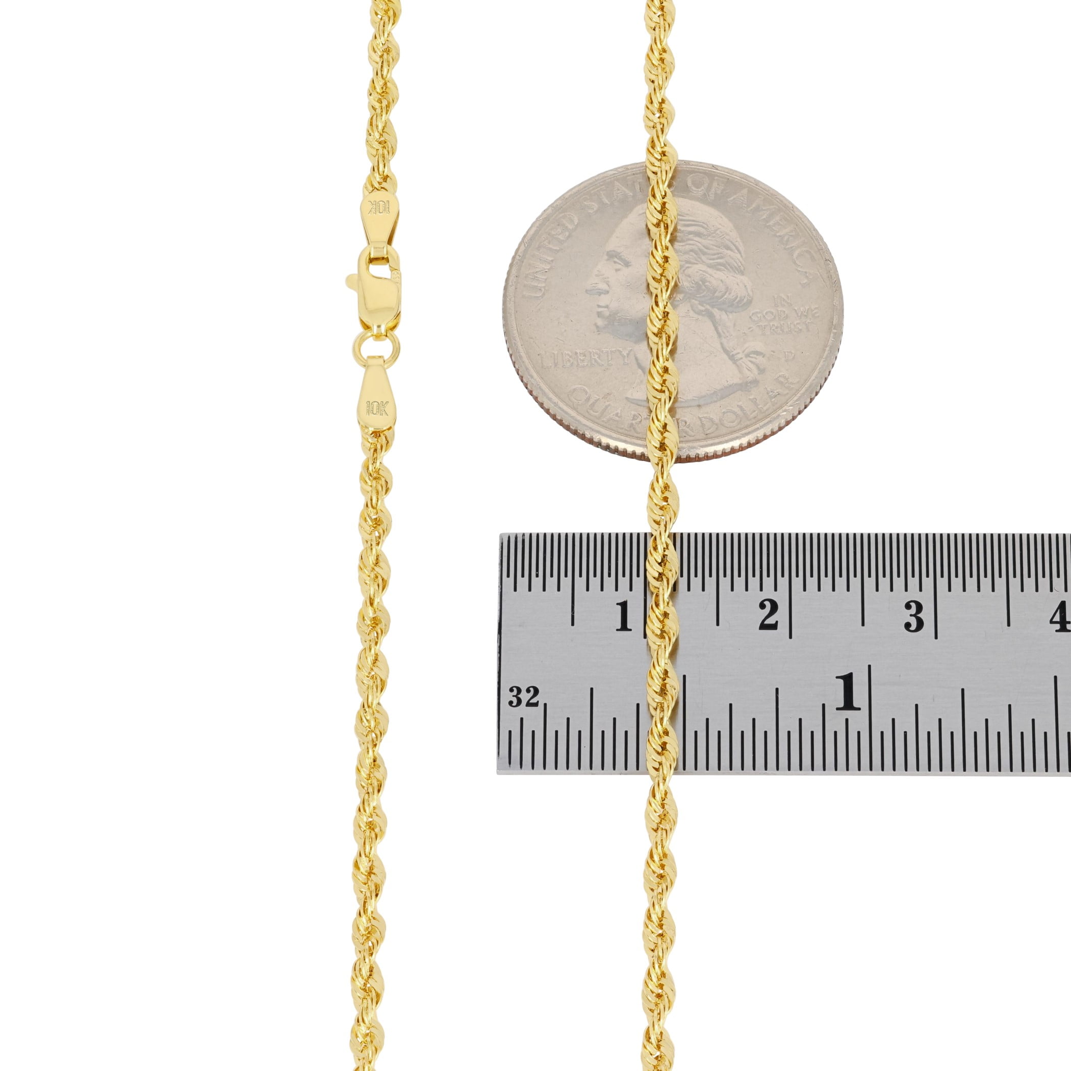 Nuragold 10k Real Yellow Gold 2.5mm Rope Chain Diamond Cut Lightweight Necklace (16"-30") Italian Jewelry for Men & Women