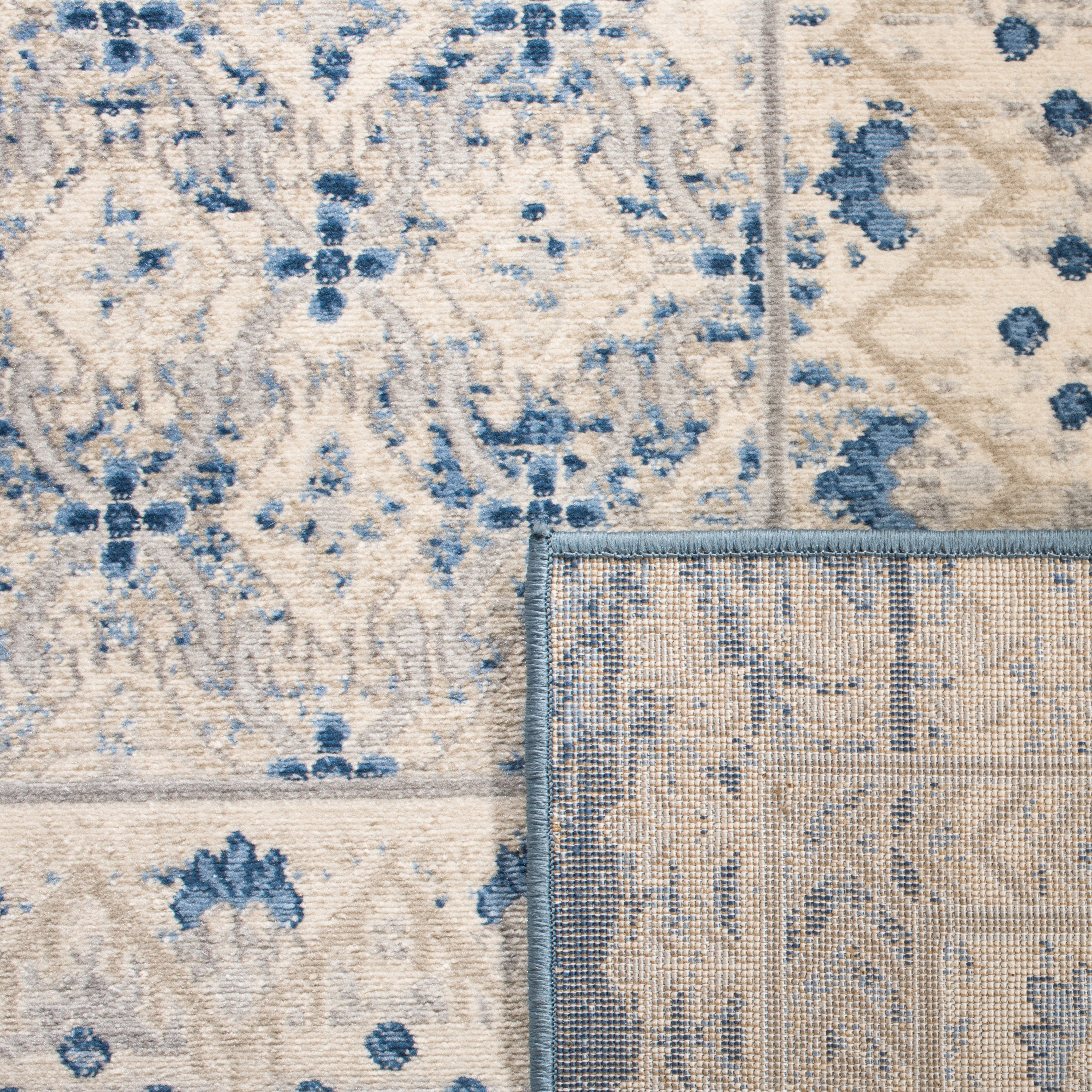SAFAVIEH Brentwood Dory Geometric Runner Rug, Light Gray/Blue, 2' x 16'