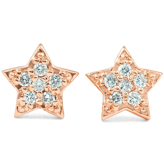 Pompeii 14K Rose Gold Diamond Pave Petite Star Studs Dainty High Polished 6.5MM