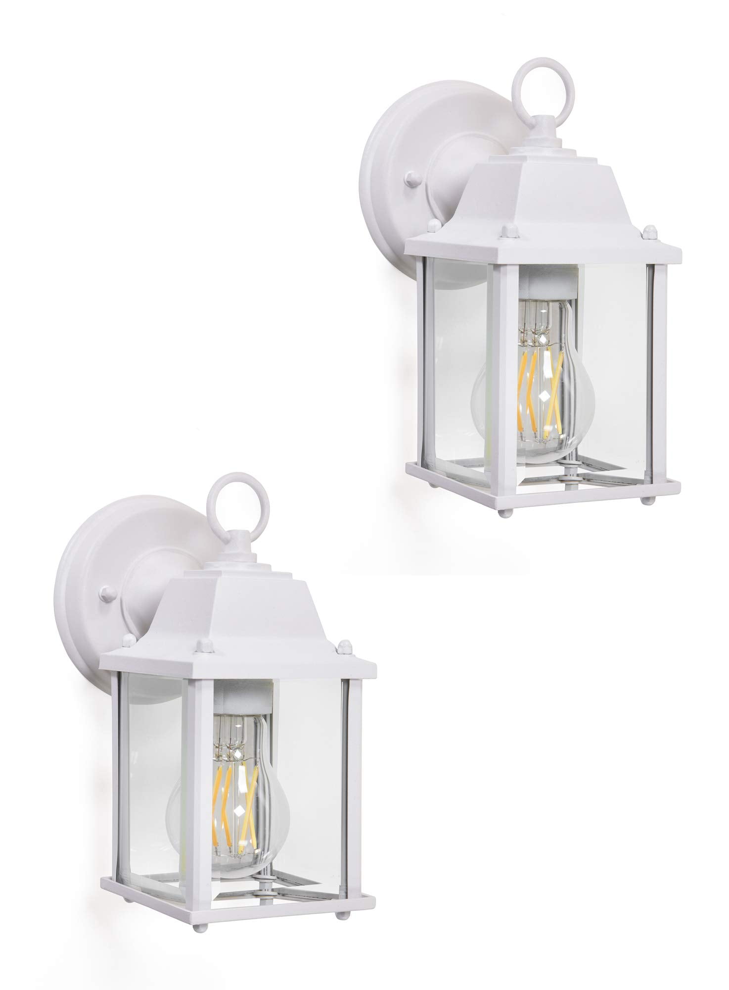 CORAMDEO Outdoor Wall Porch Light, Wall Sconce for Porch, Patio, Deck & More, E26 Medium Base Socket, Suitable for Wet Location, White Powder Coat Cast Aluminum with Beveled Glass 2 PACK (CD-W004-WHT)