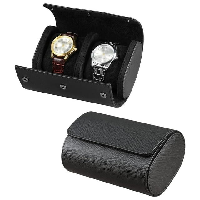Watch Travel Case 2-Slot Watch Roll Case Organizer Display Storage for Men Women Black