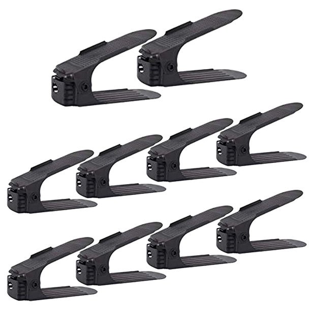 10PACK Shoe Slots Organizer for Closet Organization, Adjustable Shoe Stacker Space Saver,Double Layer Shoe Rack Organizer Holder - Black