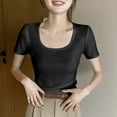thumbnail image 2 of Olyvenn Fashion Women's Short Sleeve Scoop Neck T-Shirt Slim Fit Ribbed Knit Casual Tops Summer Basic Fitted Blouse Black M, 2 of 5