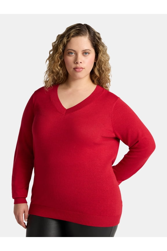 Women's Plus V-Neck Fine Gauge Pullover Sweater, Lightweight, Sizes 0X-5X