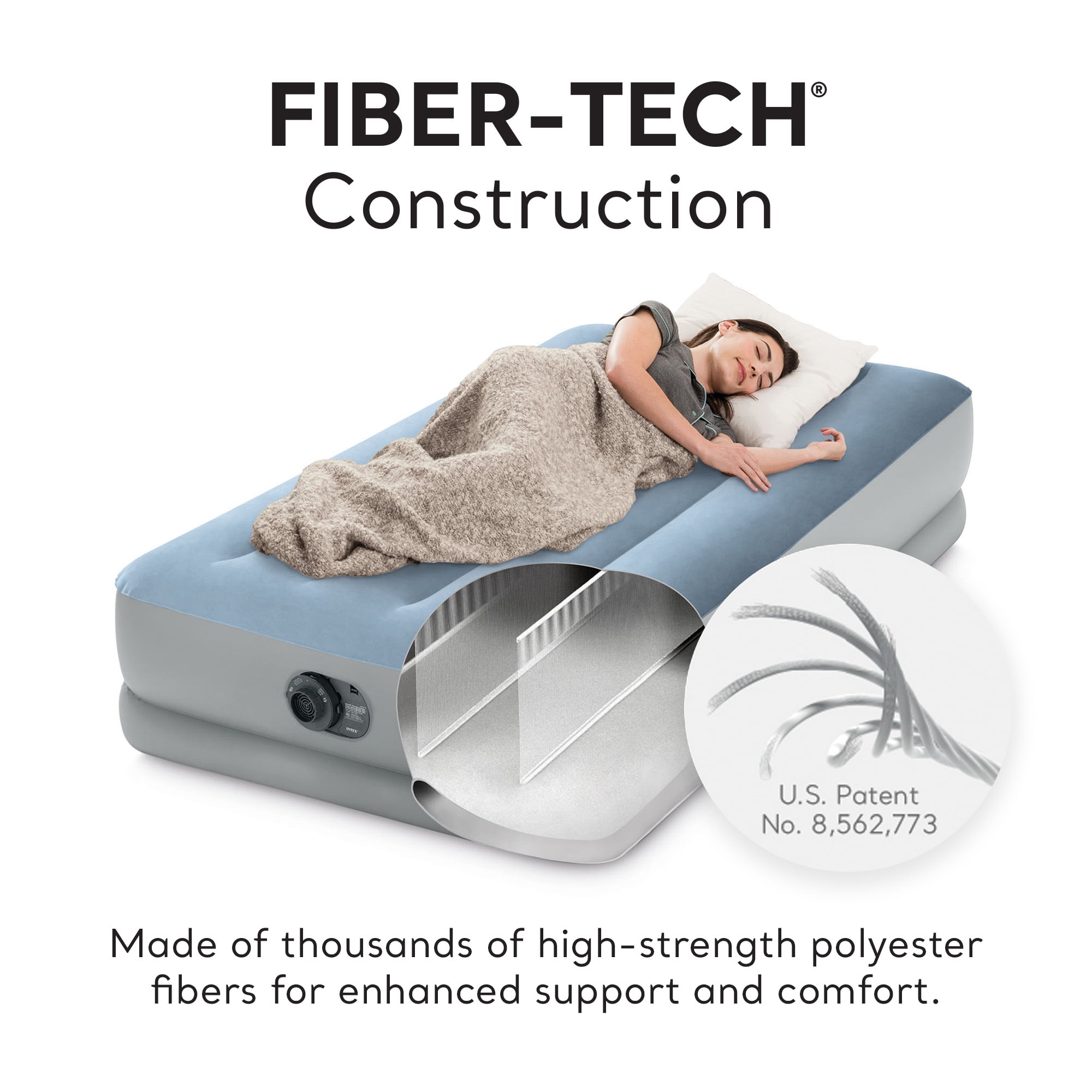 Intex Dura Beam Plus Mid-Rise Comfort Twin Air Mattress with Built-In Pump