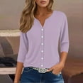 thumbnail image 6 of WTXUE Womens Short Sleeve Blouses Button Down Shirts V Neck Blouses for Women Business Casual Tunic Tops Basic Tees Gauze Shirts Womens Tops Trendy Plus Size Blouses Basic Tees for Women Purple 3Xl, 6 of 6