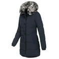 thumbnail image 3 of MAWCLOS Ladies Slim Fit Faux Fur Hood Hooded Coats Winter Zip Outwear Dark Blue L, 3 of 4
