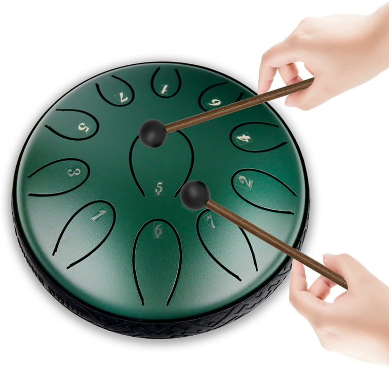 REGIS Steel tongue drum 6 inches 11 notes C major Handpan Kit Tank Drum Percussion Instrument Drum Mallets Padded Travel Carry Bag Music Book and Finger Picks for Beginner (Green) - Walmart.com