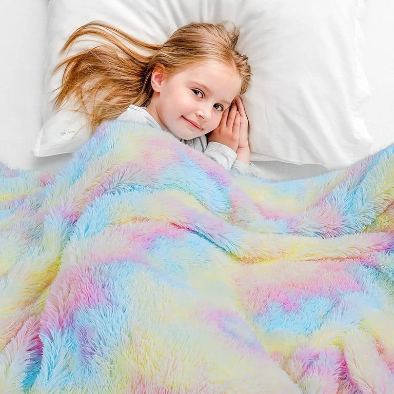 Lochas Plush Fluffy Soft Rainbow Blanket for Couch Bed Sofa Kids Warm Sherpa Fleece Colorful Blankets 50