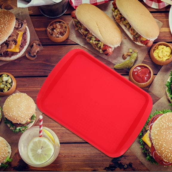 YSNOOWE Red Rectangular Plastic Serving Tray for Food, Snacks, and Decorative Tableware, Lightweight Kitchen Tray