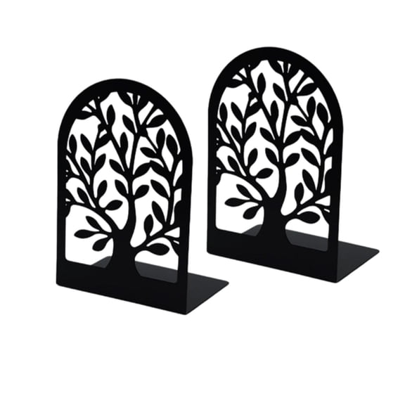 A Metal Bookends For Shelves With Decorative Tree Design L-Shaped Structure And Non-Slip Pads For Home Office Book Organization 6.88X 4.72X 3.34In 0.52Lb
