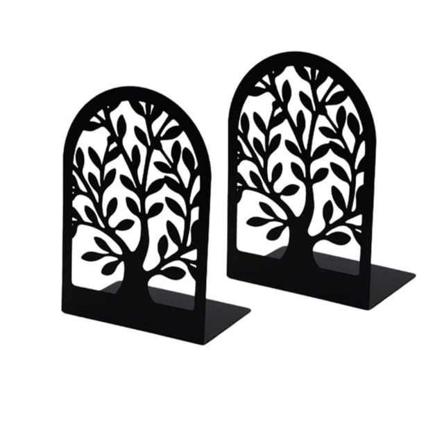 SLYNSHome Book Ends Tree Design Bookends for Shelves,Black Non-Skid Book Holder Decorative Book Stopper for Home