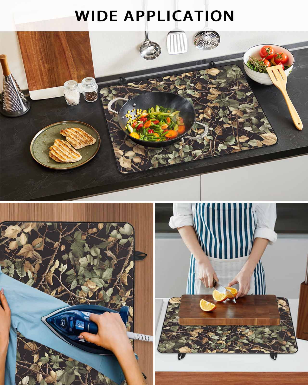 nqOlkjepod Large Induction Cooktop Protector Mat 24"x21", Vintage Leaves Branch Stove Top Covers for Electric Stove, Farmhouse Botanical Decorative Stove Burner Cover Mats, Glass Top Stove Cover