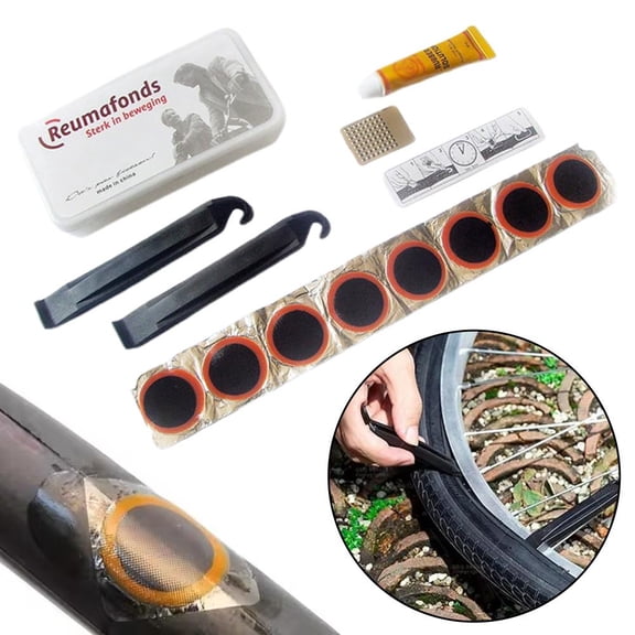 Bike Tire Patch Kit for Inner Tube Repair - Bicycle, Motorcycle, ATV, BMX, Wheelchair Tubes - Includes Scuffer, Glue, Patches